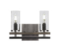 2 Light Graphite-Distressed Wood Bath Bar with Clear Bubble Glass V74229