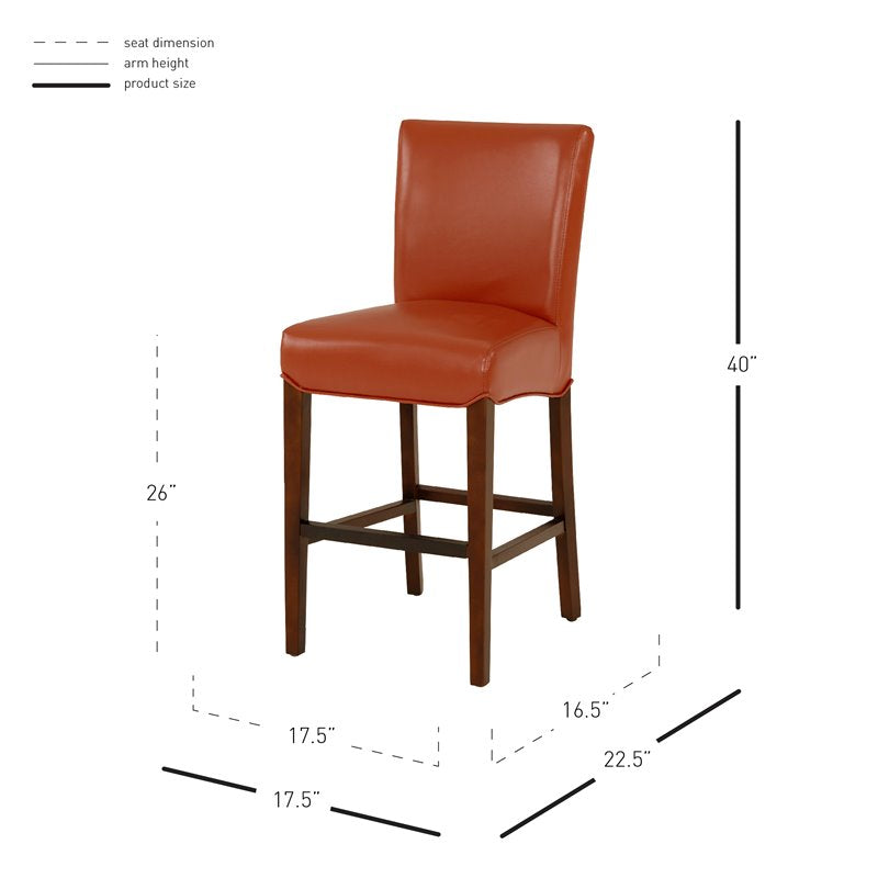 26" Bonded Leather Counter Stool in Orange - Set of 3 X938