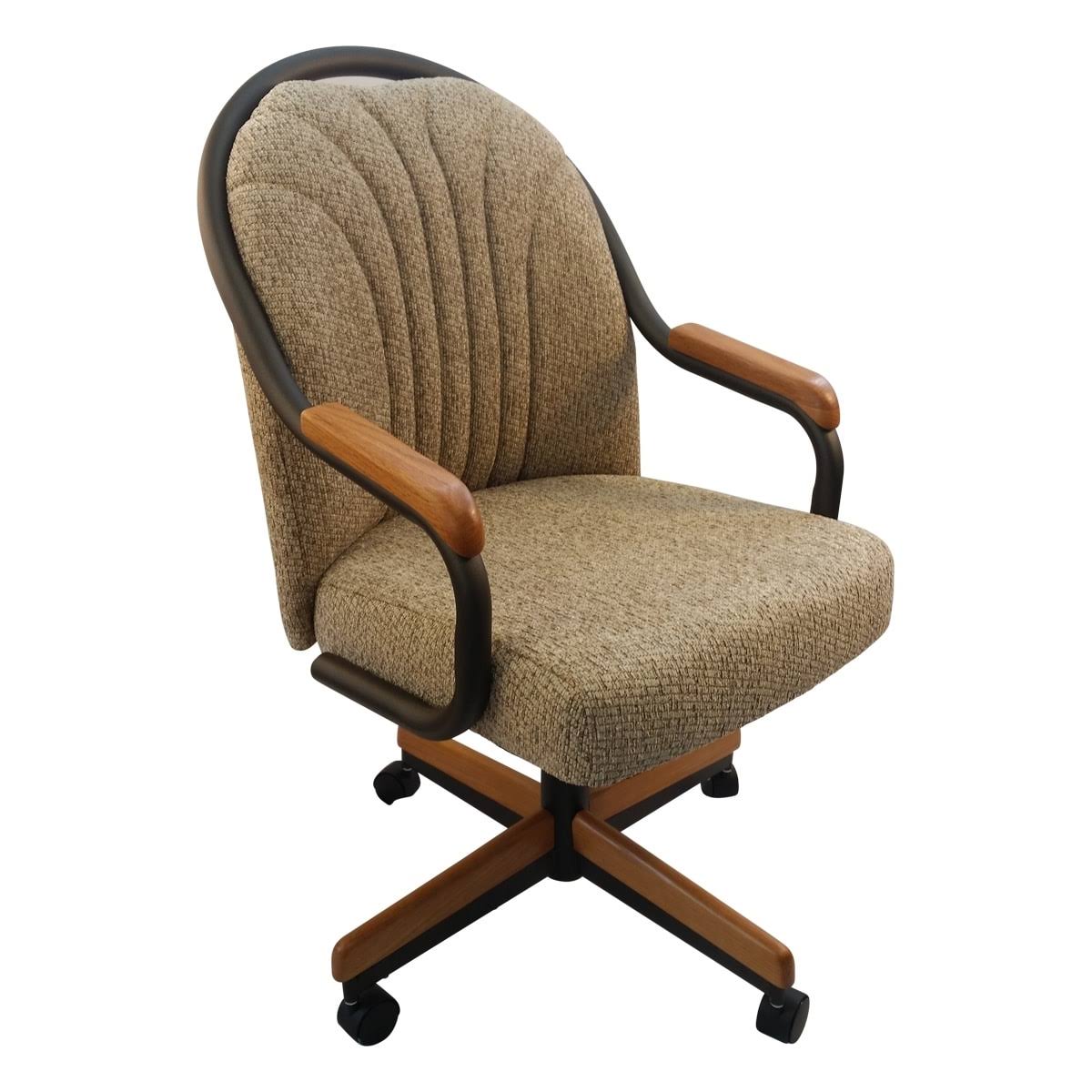 Swivel Tilt Caster Arm Chair in Wheat Tweed Fabric I905815
