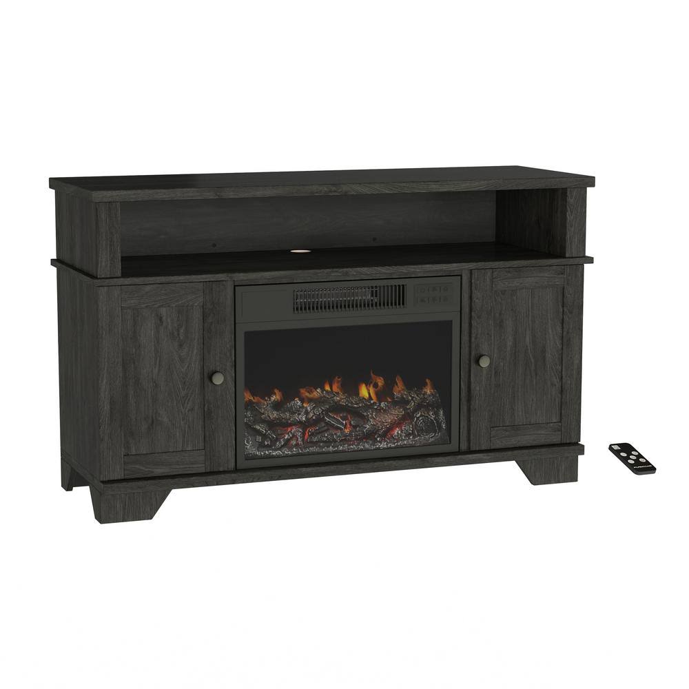 Black Electric Fireplace TV Stand with Media Shelves and Cabinets I8435
