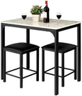Black 3 Pieces Dining Table Set with Faux Marble Tabletop and PU Leather Stools C9628