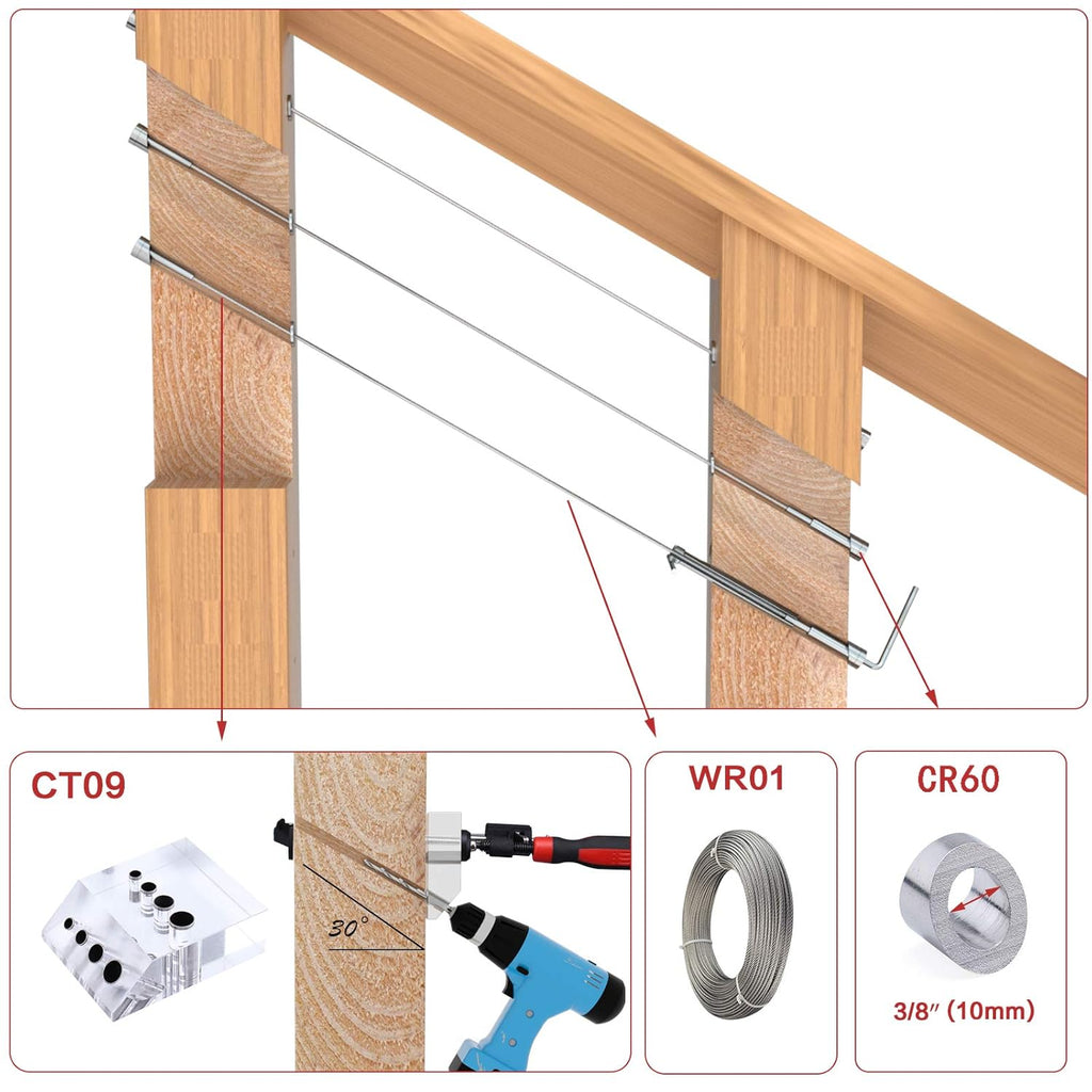 10Pair Invisible Cable Railing Kit T316 Stainless Steel U73606