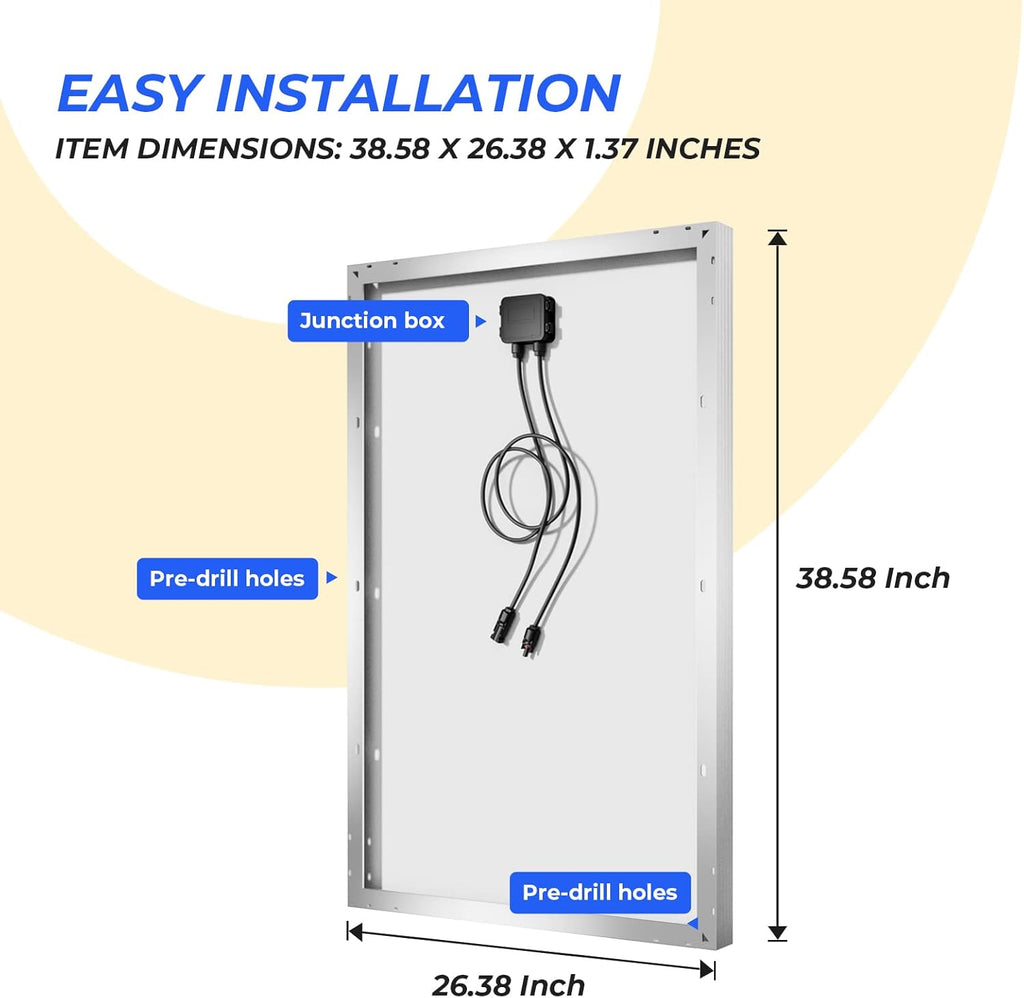 120 Watts Monocrystalline Solar Panel with Mounting Z Brackets U2401